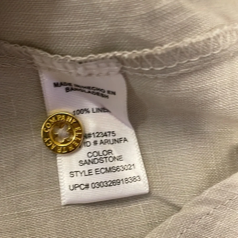 Ellen Tracy Company linen zipper down short sleeve blouse in sandstone - Picture 8 of 8